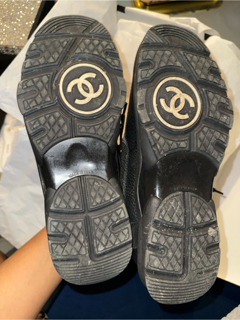 CHANEL Black and White Logo Low-Top Sneakers AUTHENTIC